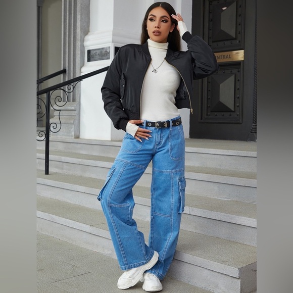 Zip Up Cropped Bomber Jacket - Picture 6 of 6